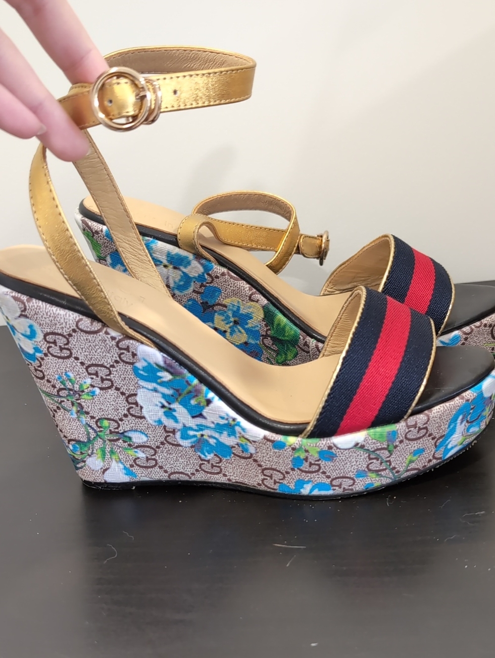 Gucci Floral Wedge Sandals, Size 39